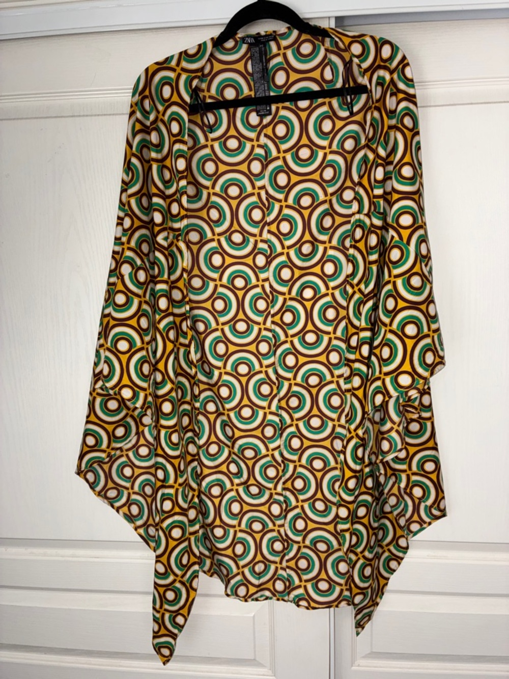 Zara -Sarong Skirt or kimono.Green, Brown and Cream Geo Print.